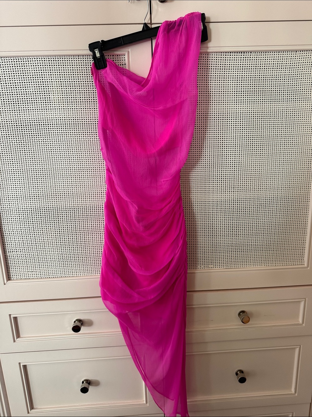 Guiseppe di Morabito One-Shoulder Fuchsia Ruched Draped Dress